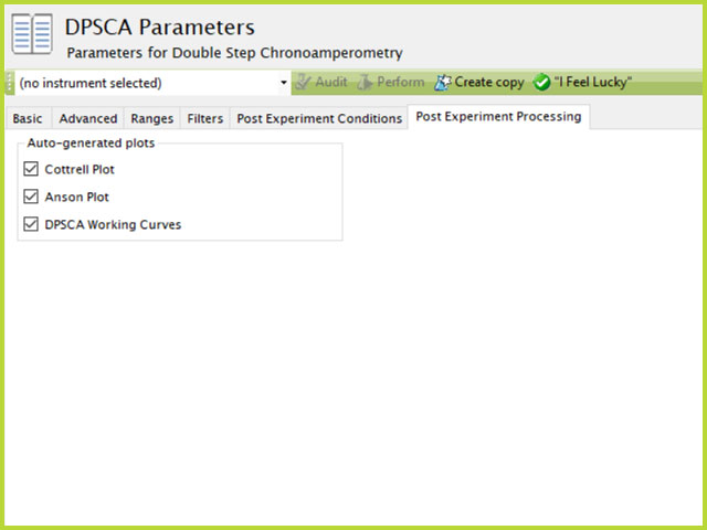 Double Potential Step Chronoamperometry (DPSCA) Post-Experiment Processing Tab in AfterMath