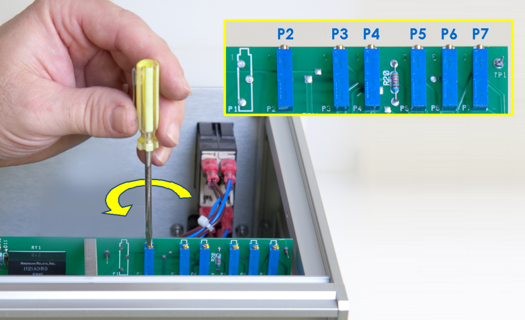 Location of the Trim Potentiometers on the MSR Rotator Control Unit Circuit Board