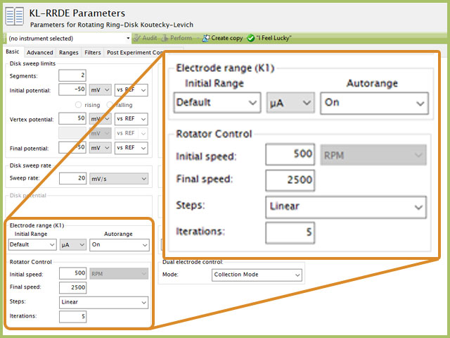 KL-RRDE Parameters Highlighting Advanced Rotator Control Fields