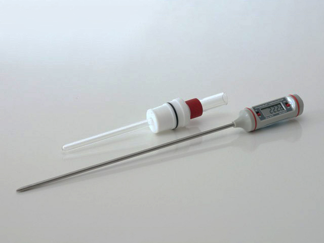 Manual Digital Thermometer with Glass Thermowell and 24/25 PTFE Adapter (part number AKTHERM1)