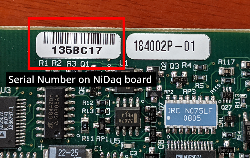 Where you can find serial number on NIDAQ board