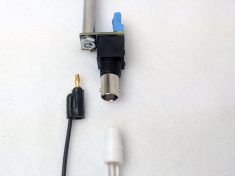 Shown with microelectrode holder and 2 mm banana post reference electrode connection.