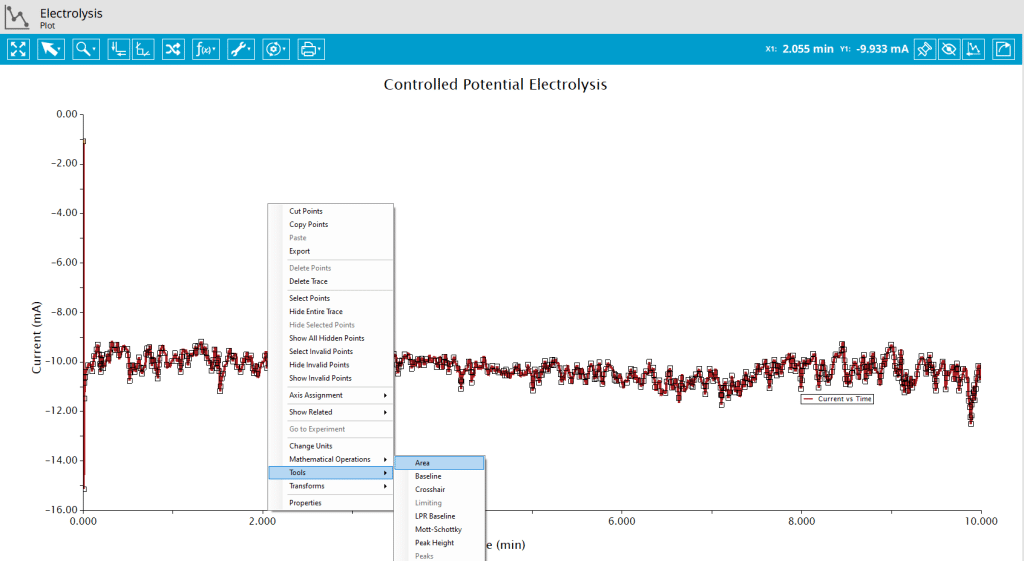 Figure 7: Add Area (integration) tool to a plot in AfterMath.